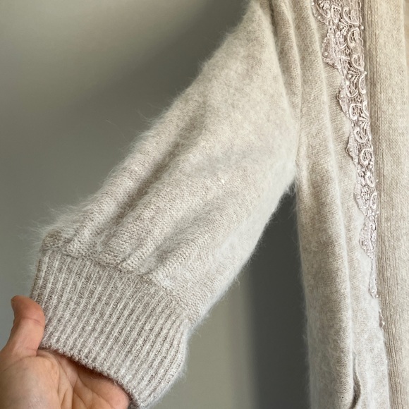 Vintage Korean made angora cardigan beaded embroidered rare open front longline - Picture 6 of 11